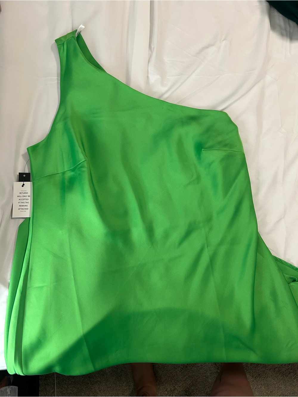 Eloquii One-Shoulder Emerald Green Satin Dress - Picture 2 of 4